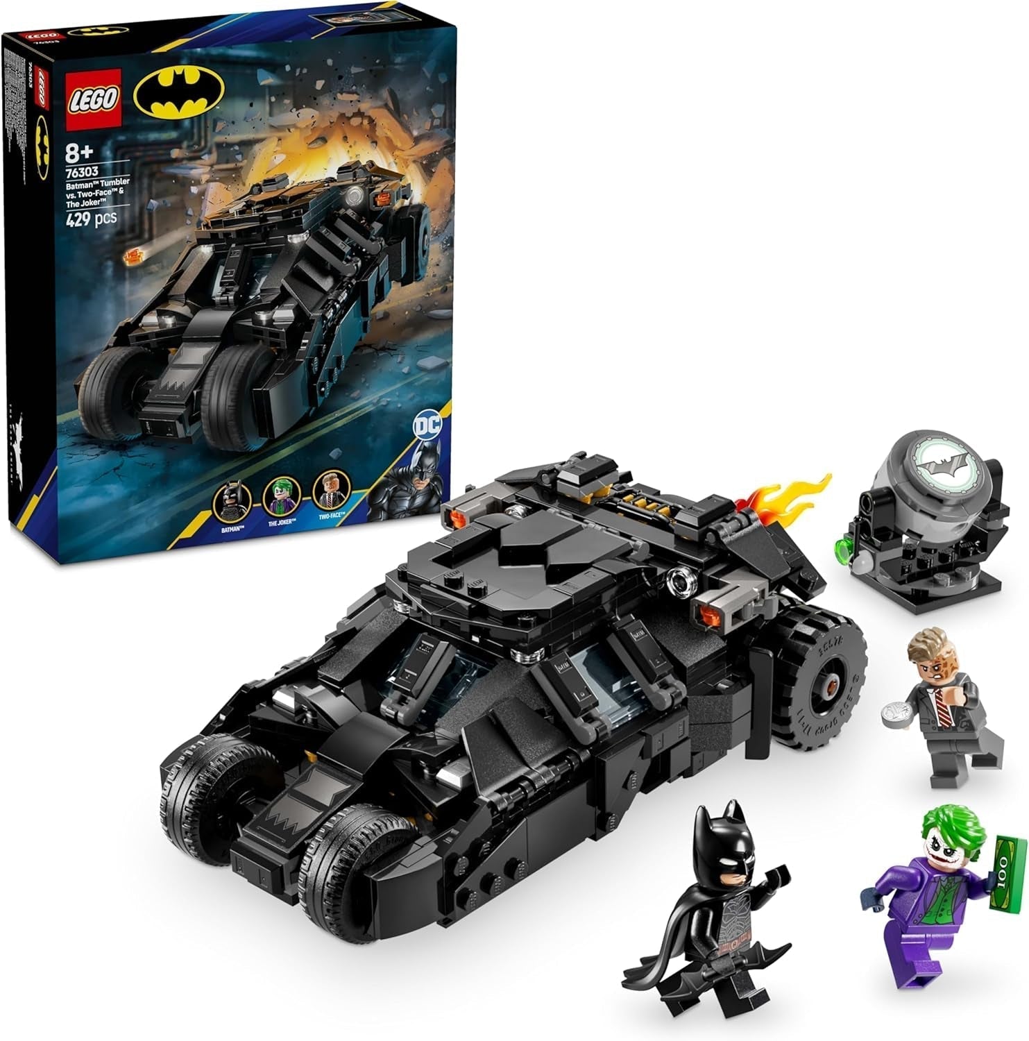 LEGO DC Batman: Batman Tumbler Vs. Two-Face & Joker - Jucărie de supererou cu Batmobile Car - Playset cu minifigurine - Cadou pentru băieți și fete de la 8 ani 76303 Seturi de constructie Besuche den LEGO-Store Titlu implicit