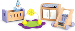 Hape Baby Room – Set cameră de păpuși din lemn, mobilier pentru păpuși pentru copii, accesorii pentru casă de păpuși pentru copii mici, cameră de copii în miniatură cu leagăn și accesorii, joc de rol de la 3 ani