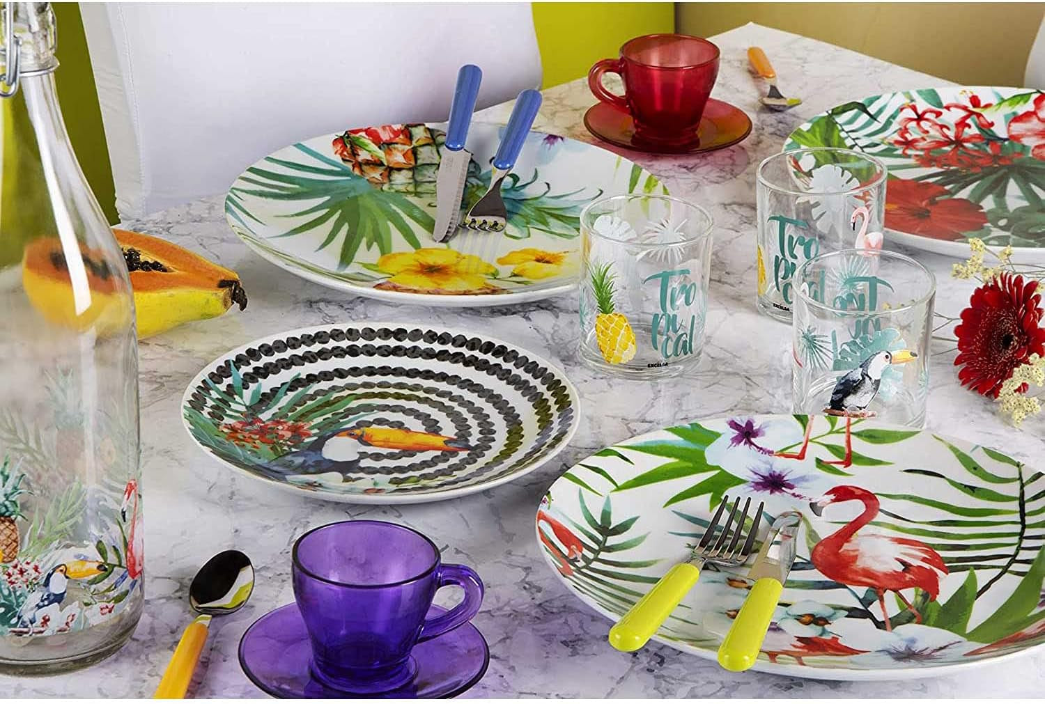 Excelsa Tropical Chic Teller-Set, 18 Stück, Porzellan, mehrfarbig