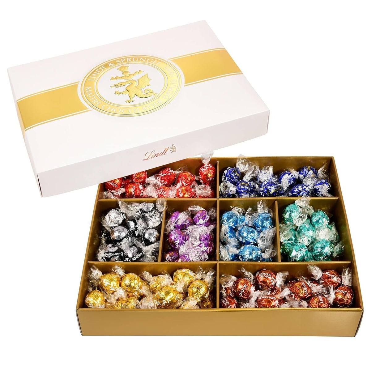 Lindt Schokolade LINDOR Und ROULETTE Mischung | 1473 G| Kugeln Mit Zartschmelzender Füllung Sowie Köstliche | 8 Sorten | Pralinengeschenk | Schokoladengeschenk | Großpackung Chocolates Naty Shop Lindor Classic Box Single