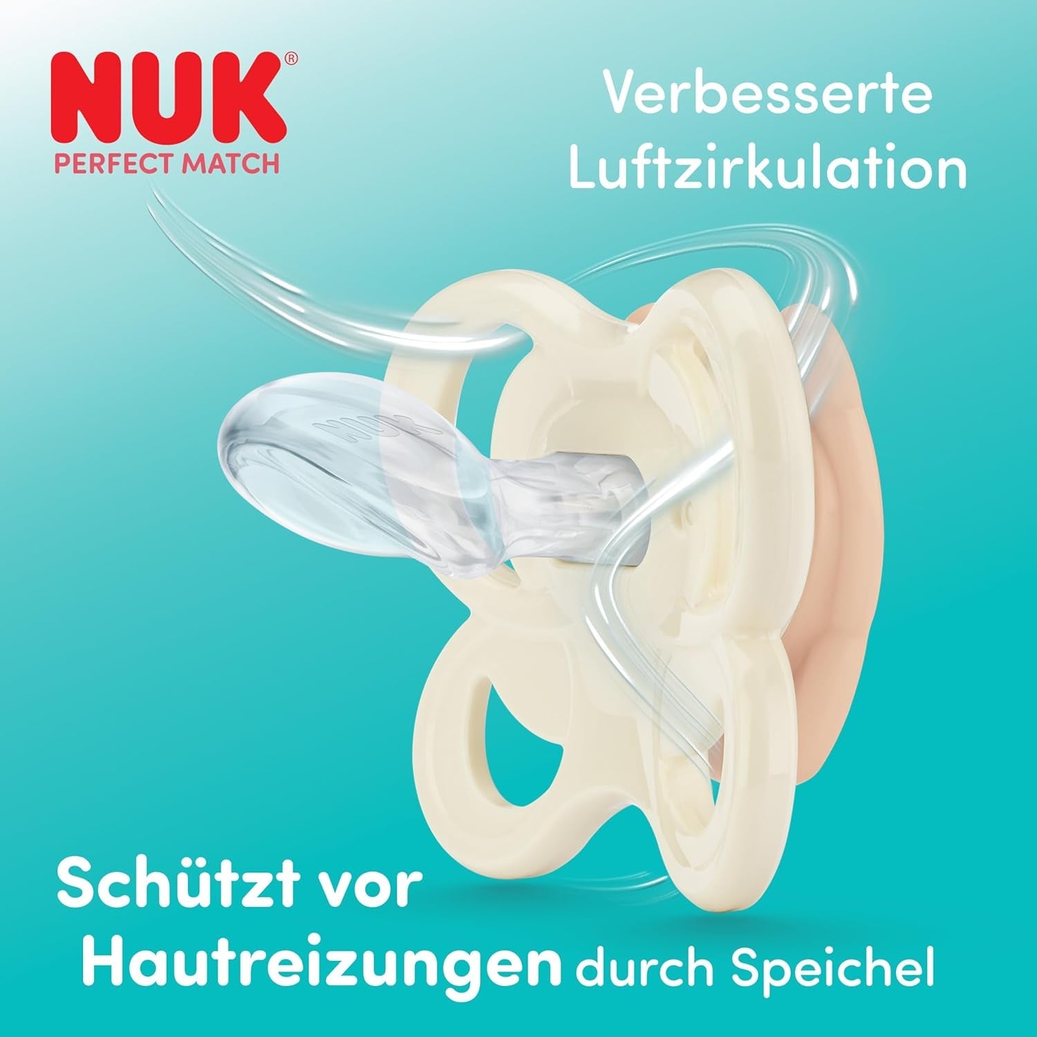 Suzete NUK Perfect Match Air pentru bebeluși | 0-6 luni | Suzete ortodontice care promovează circulația aerului și previn erupțiile salivare | Acceptare 95% de către bebeluși** | Vulpe/Ursuleț | Pachet de 2