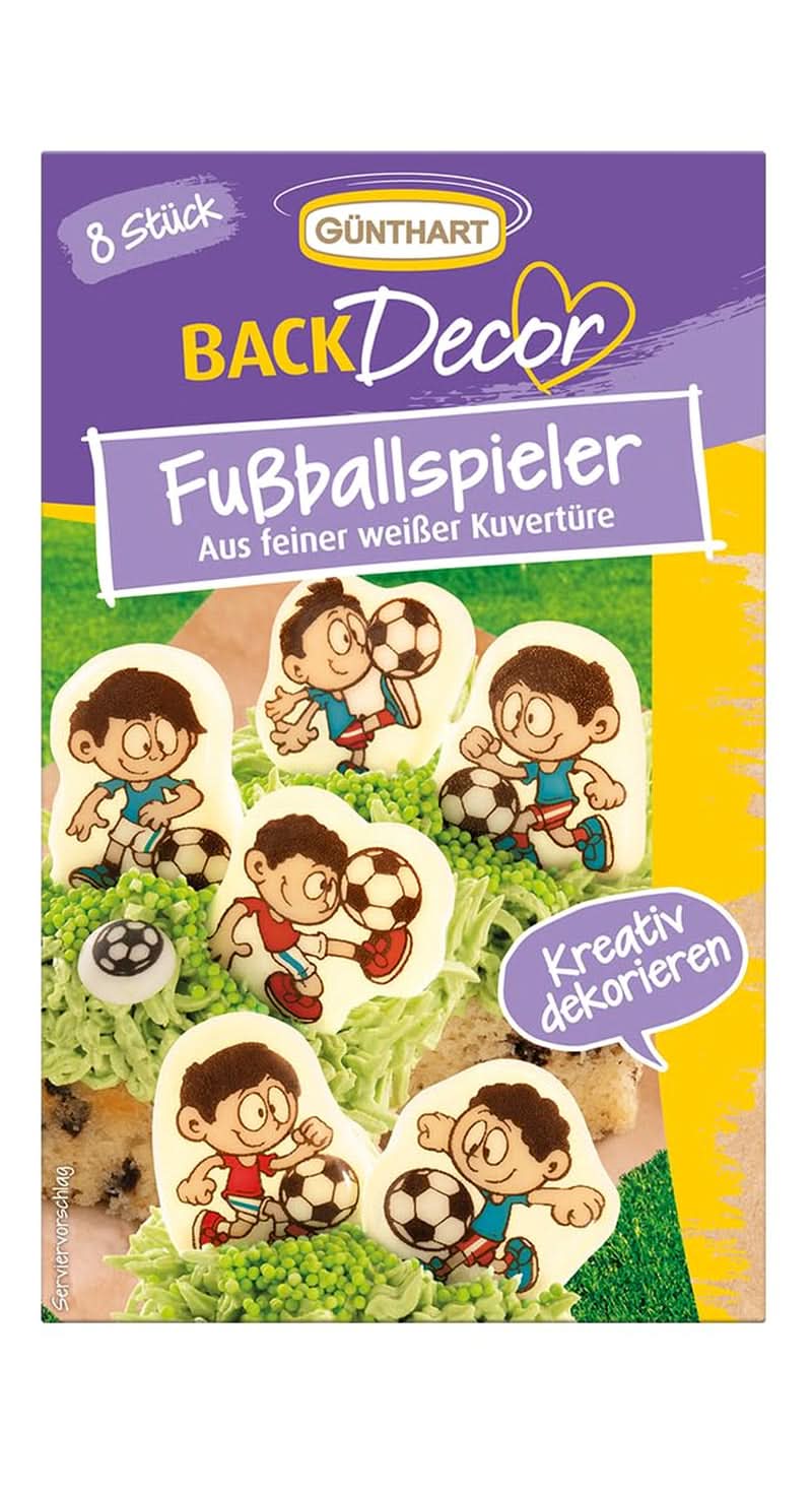 Günthart Backdecor 12 sukkerfodboldspillere og -fodbolde, 21 gram Naty Shop Chokoladefodboldspiller