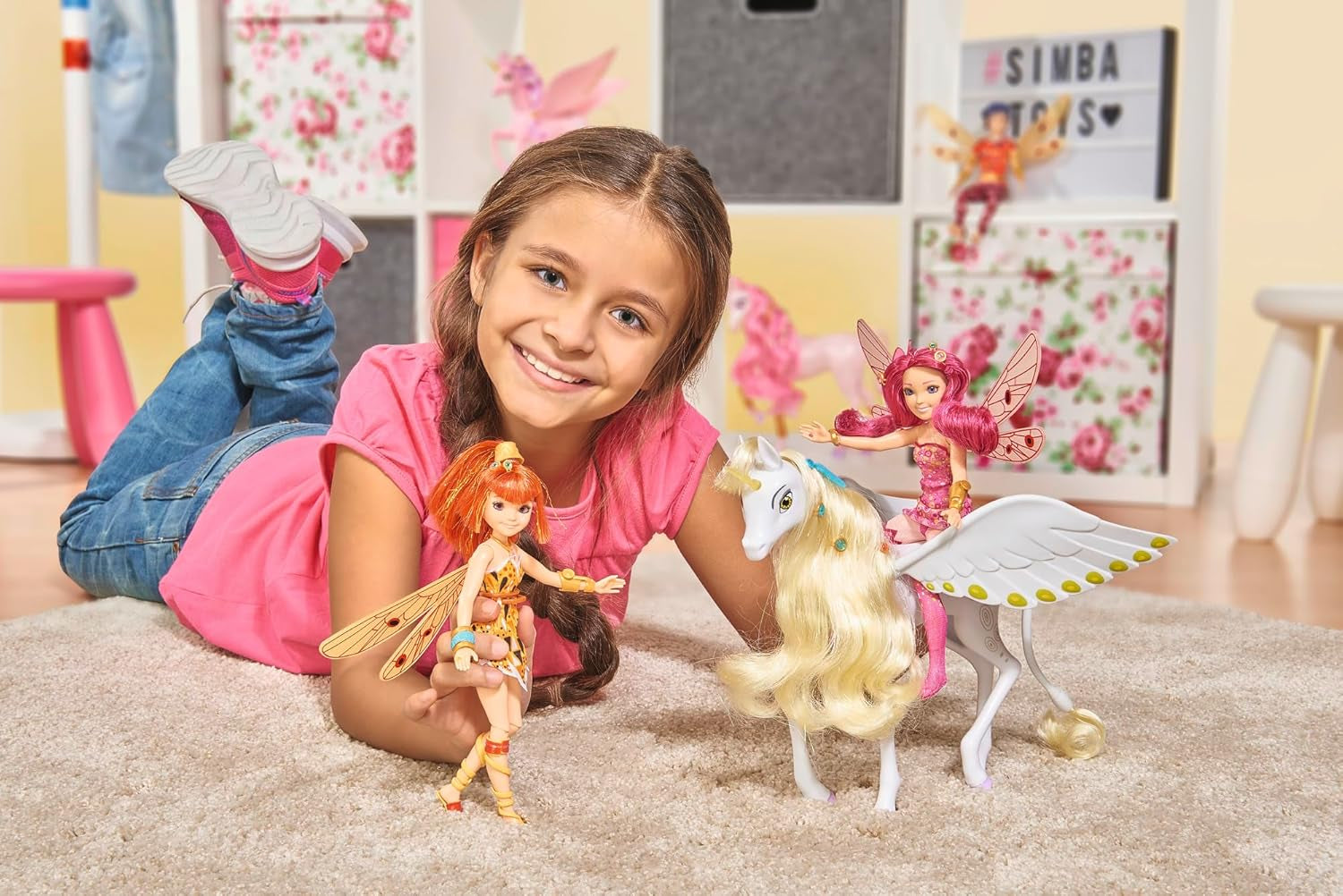 Simba 109480093 - Mia and Me Unicorn Onchao, Med bevægelige vinger, hårspænder, stylingbørste, legehest, pony, Centopia, fra 3 år, pink Naty Shop Dolls