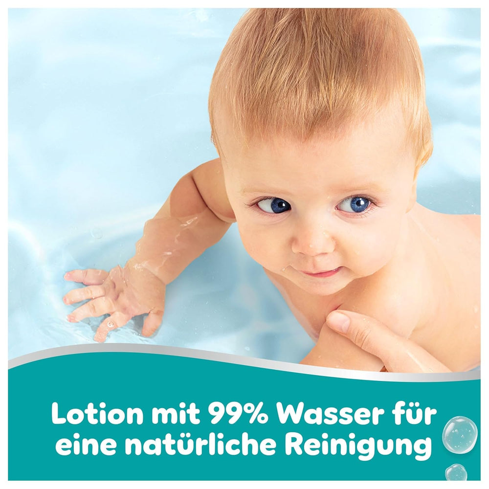 Pampers 99% vand babyservietter, 12 pakker med 60 servietter hver = 720 babyservietter, let lotion 99% vand