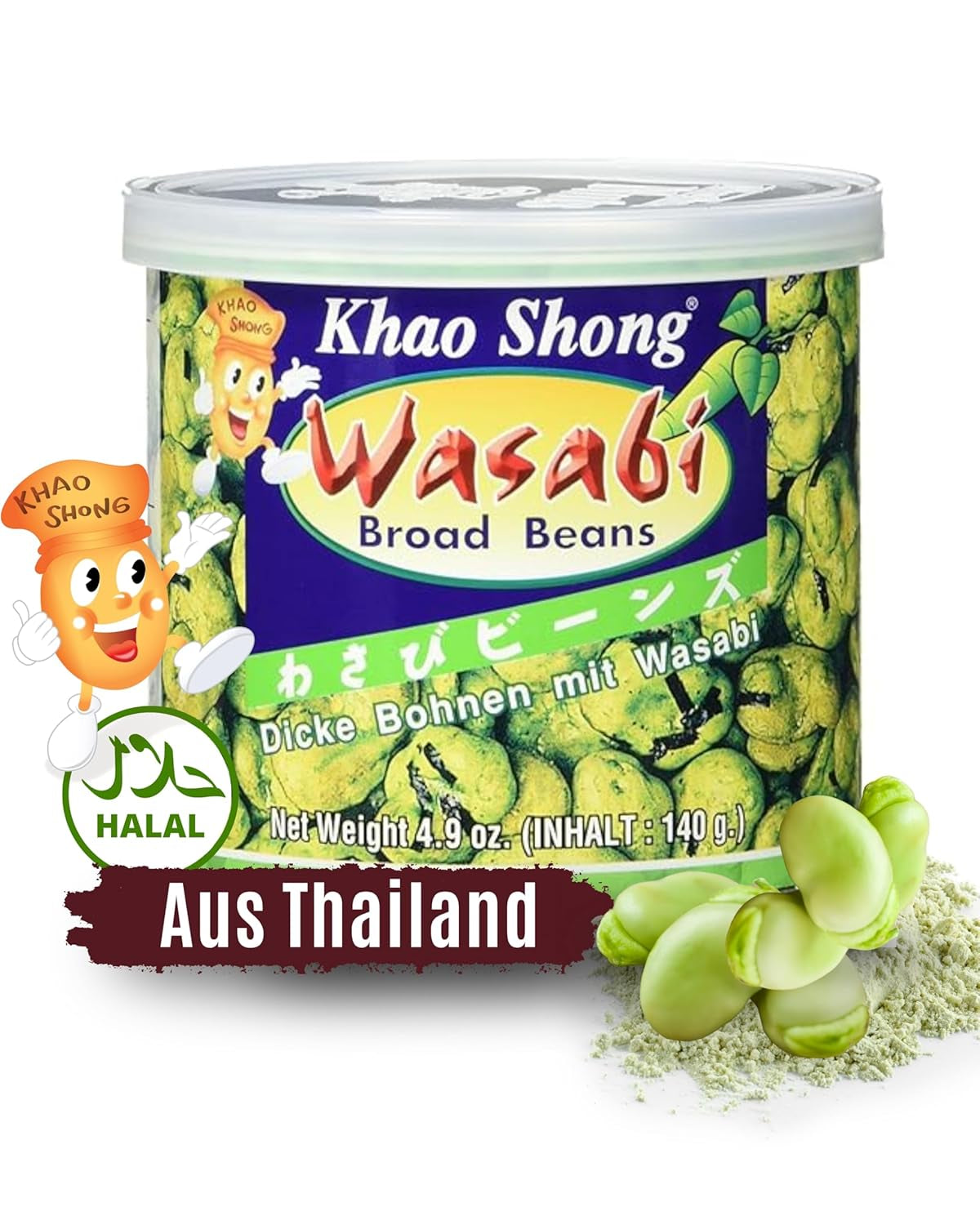 Khao Shong stegte grønne ærter med wasabi, sprøde ærter i en krydret dej, et fedtfattigt alternativ til nødder, medium krydret, 1 dåse på 140 g | 140 g (1 pakke)