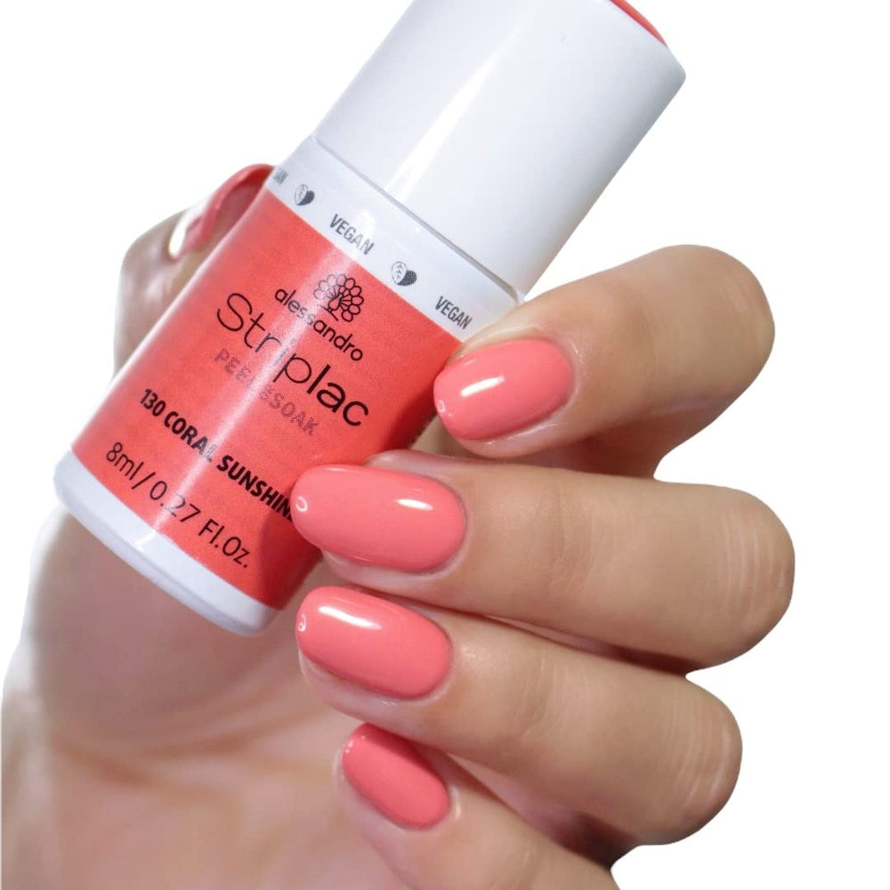 UV-neglelak alessandro Striplac Coral Sunshine – Delikat og langtidsholdbar – Nem fjernelse takket være fjernelsesteknologien – Vegansk og grusomhedsfri – 8 ml