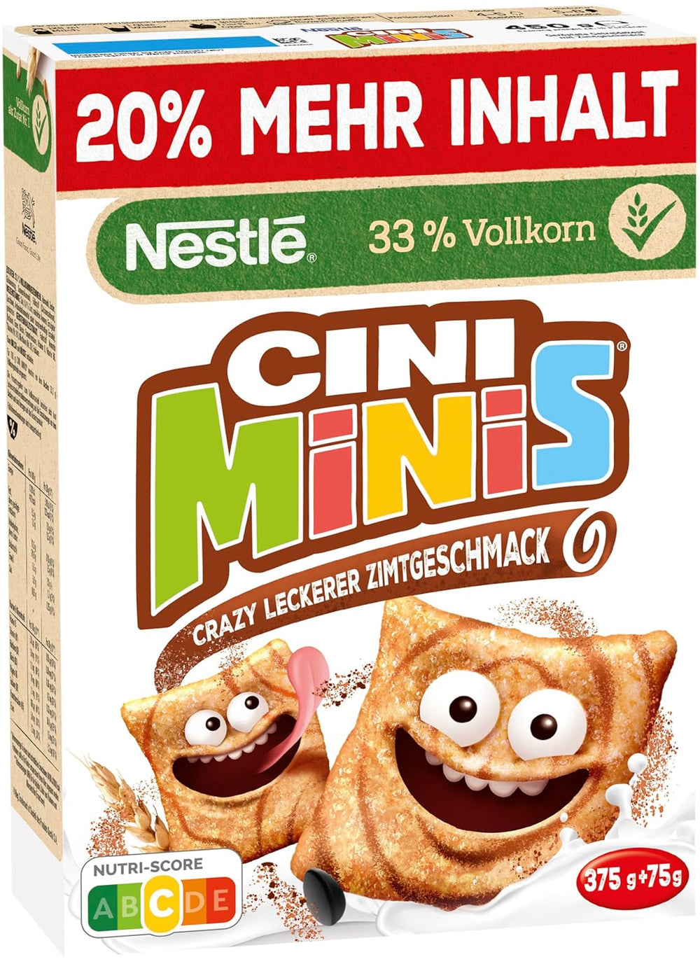 Nestlé CINI MINIS, müsli med kanel, 37 % vitale fuldkorn, med vitaminer, calcium og jern, sprøde flager, pakke med 7 (7x375 g)