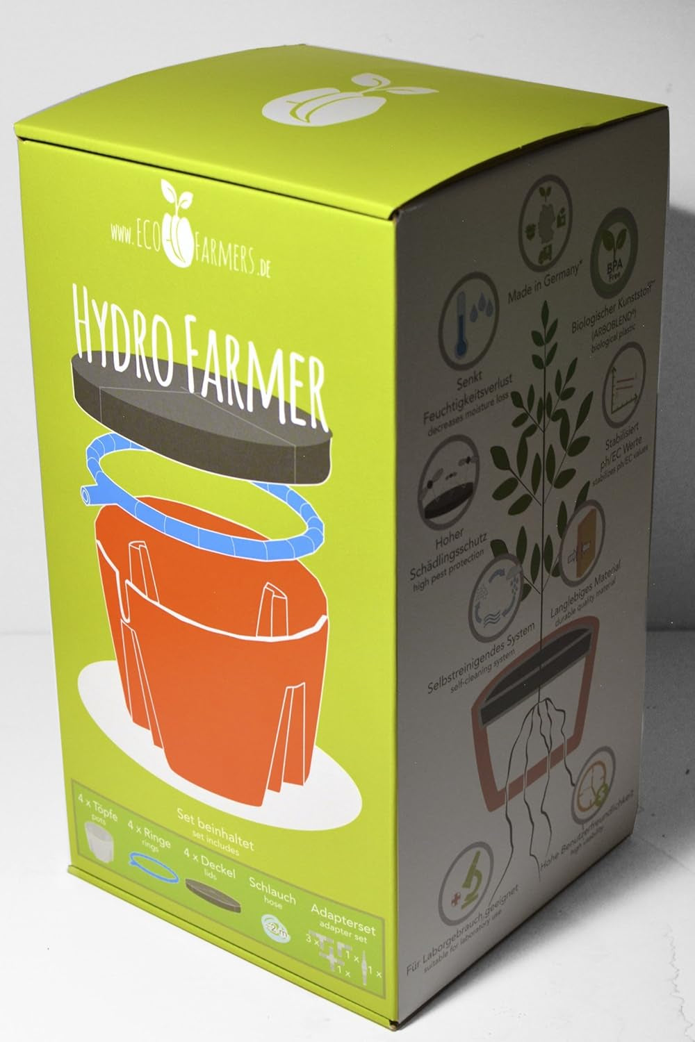 Hydro Farmer 19-delt grydesæt Ø 18cm (rød) Vækstsystem inklusive 4 potter, 4 vandingsringe, 4 låg, adaptersæt og 2 m slange, hydroponics, aeroponics