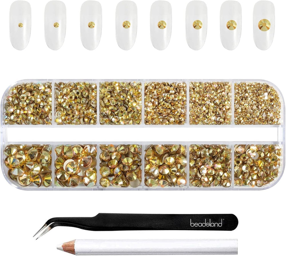 Beadsland 2500Pcs Glas Nailart Strasssteine Kristall Flatback Edelsteine Runde, ​​Für Handwerk Gemischt 8 Größen SS4 ~ SS30 Mit Picking Pinzette Und Stift (Kristall Weiss)