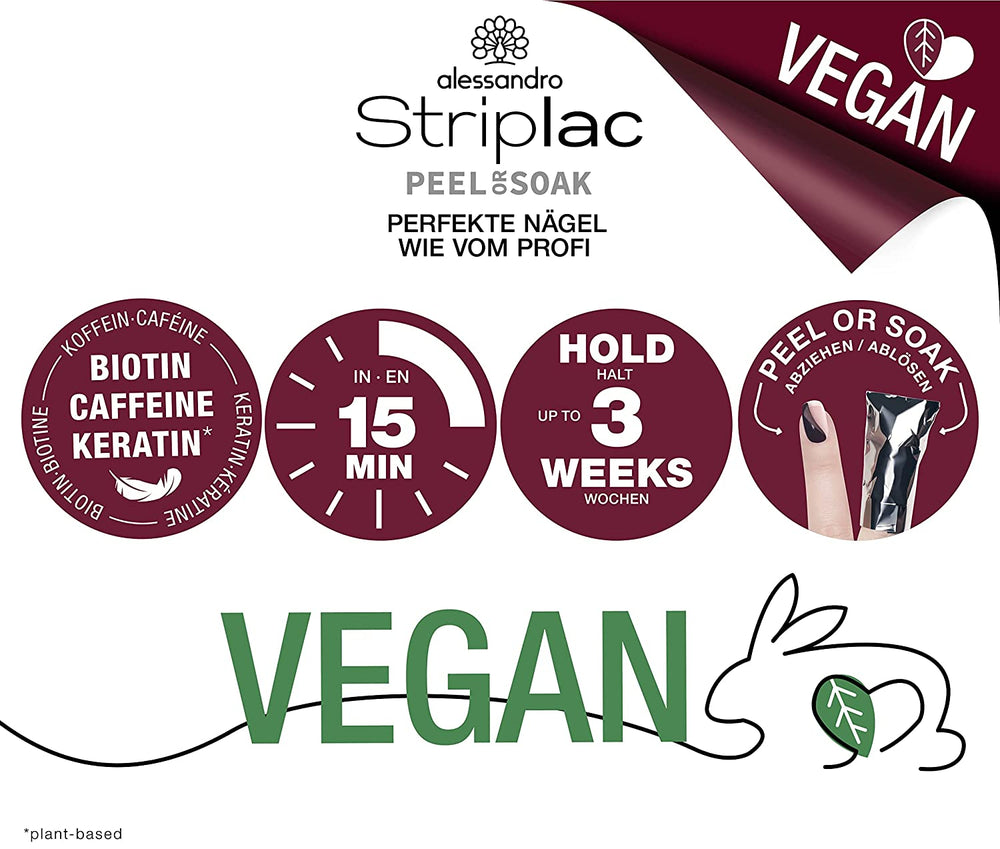 UV-neglelak alessandro Striplac Midnight Black – Delikat og langtidsholdbar – Nem fjernelse takket være peel-off fjernelsesteknologi – Vegansk og grusomhedsfri – 8 ml