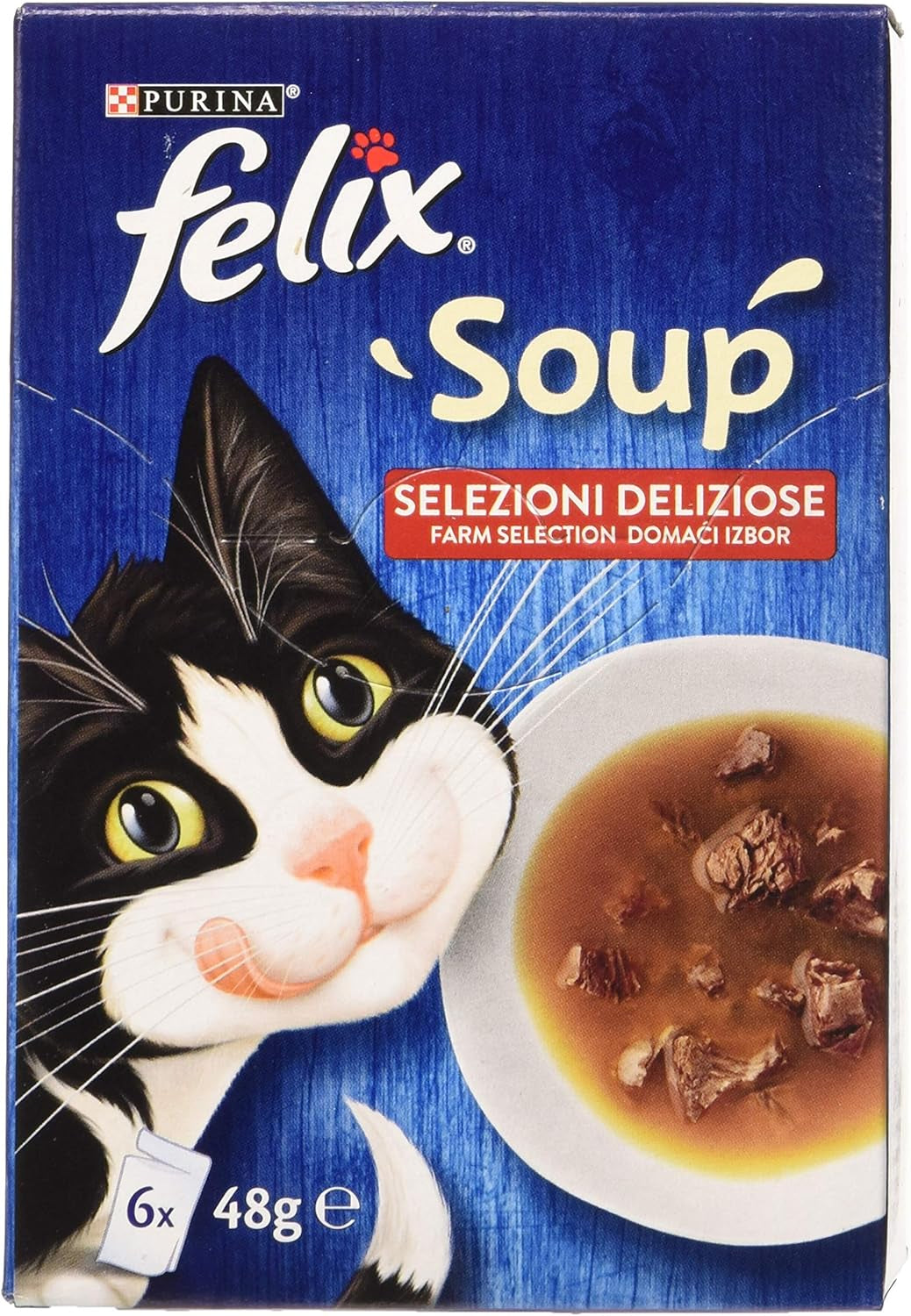 PURINA  Suppe Katze Köstliche Auswahl mit Rindfleisch, mit Huhn, mit Lamm - 48 Beutel à 48 g je 48 g (8 Packungen à 6 x 48 g)