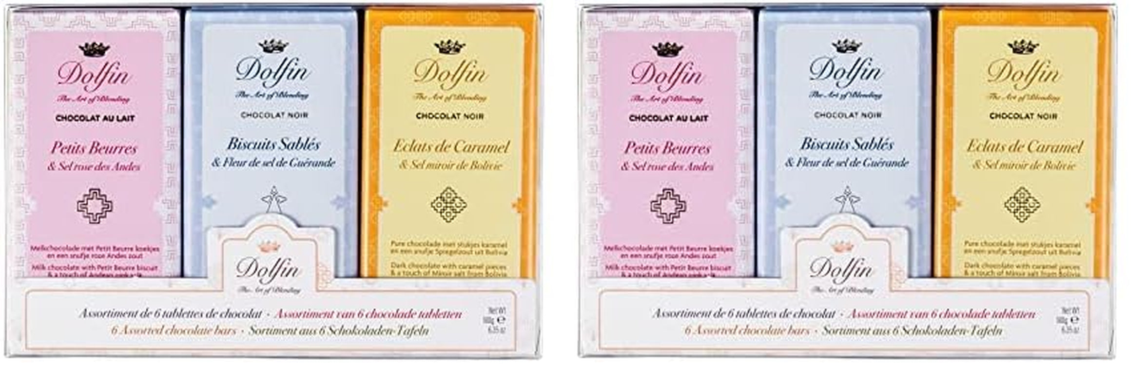 Dolfin Sweet And Salty chokoladebarer - 6 assorterede mørk- og mælkechokoladebarer, 180 gram Naty Shop Chokolade slik sæt 2 x 180 gram