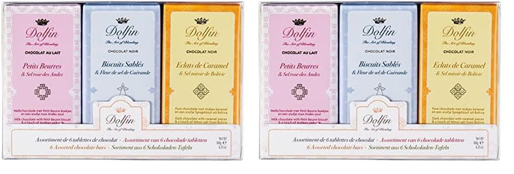 Dolfin Sweet And Salty chokoladebarer - 6 assorterede mørk- og mælkechokoladebarer, 180 gram Naty Shop Chokolade slik sæt 2 x 180 gram