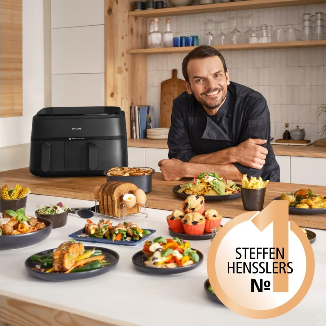 Philips Dual Basket Airfryer 3000-serien med morgenmadssæt, 9 liter, 2 skuffer Hvidevarer Naty Shop