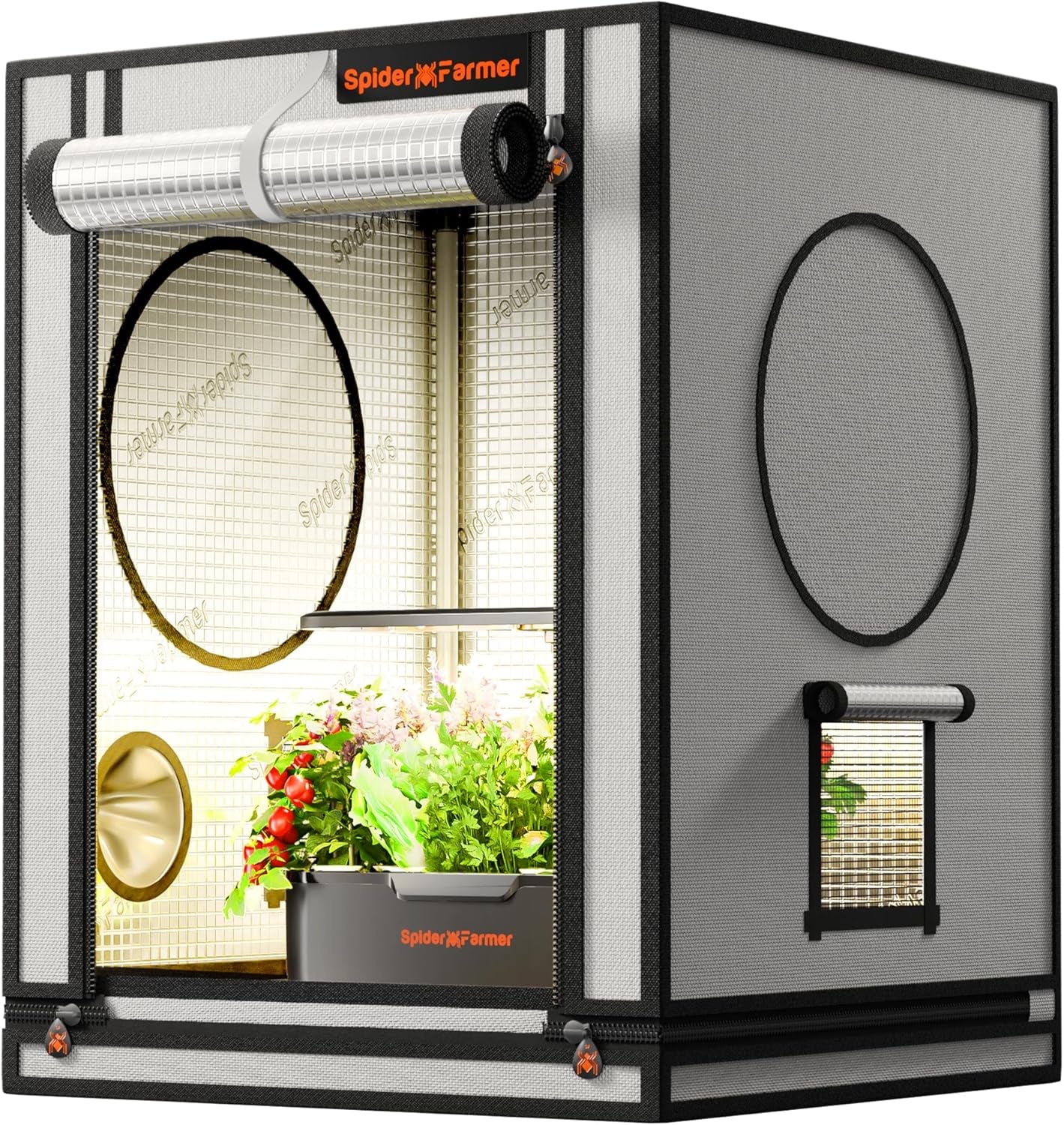 Spider Farmer Pro 70x140x200cm voksetelt med rulledør, observationsvindue, aftageligt gulvpanel, Mylar 2000D stof, til indendørs hydroponics med SF4000, G4500, SE4500