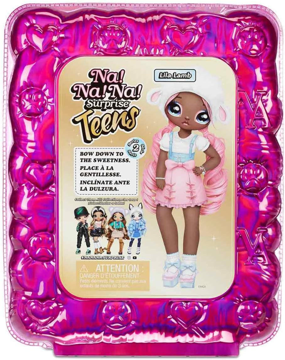 N/A! N/A! N/A! SurpriseTeens Modepuppe - Sammlerpuppe - 28 cm blød Stoffpuppe, inspireret af Får - Med pink hår - Lila Lamb