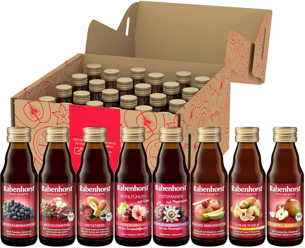 Rabenhorst minismagningspakke, 8 varianter eller 3 flasker (24 X 125 ml) Alkoholfri drikke Naty Shop