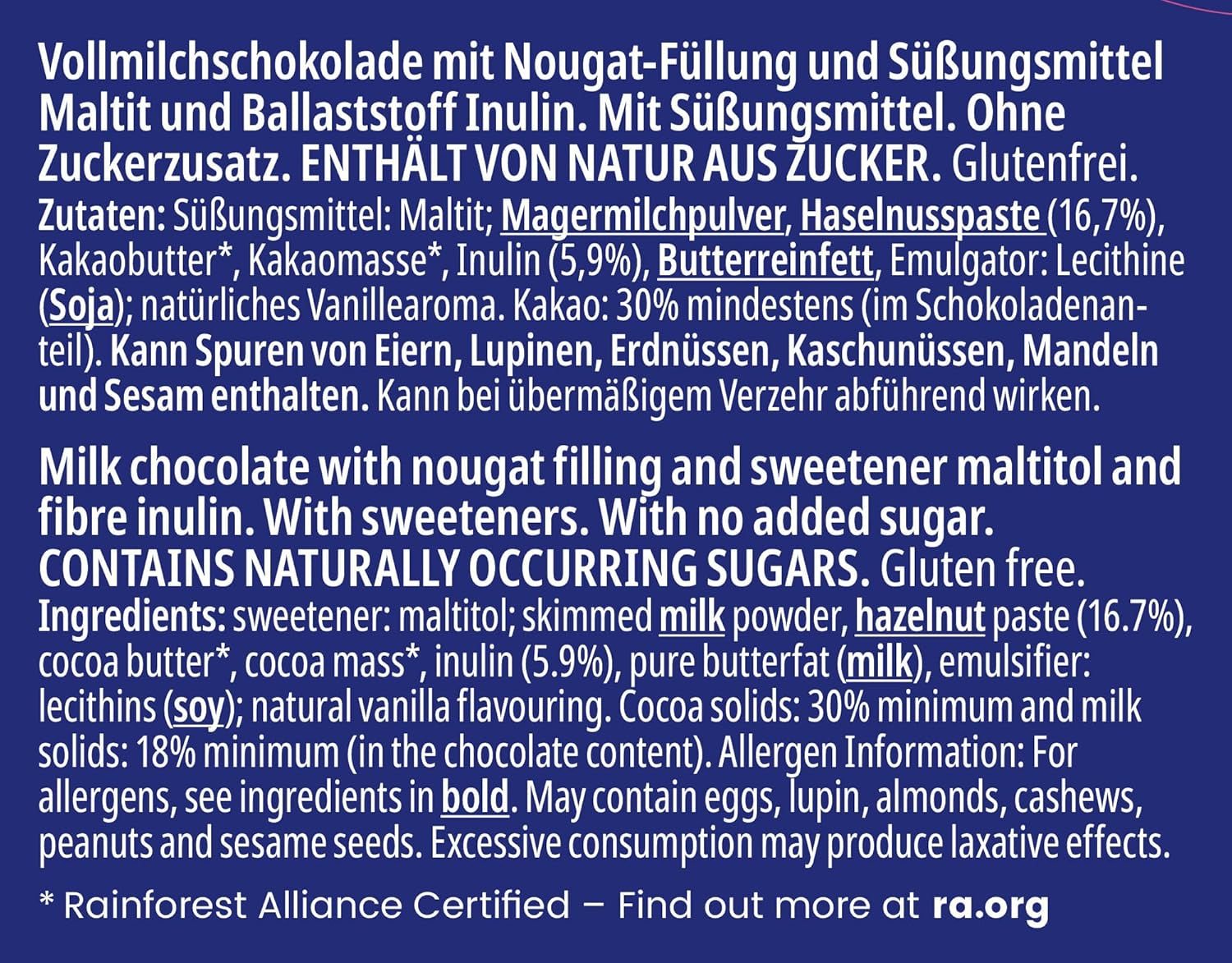 frankonia CHOKOLADE UDEN TILSAT SUKKER Nougat Chokolade, glutenfri, 100 g