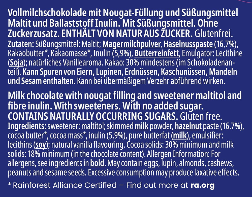 frankonia CHOKOLADE UDEN TILSAT SUKKER Nougat Chokolade, glutenfri, 100 g