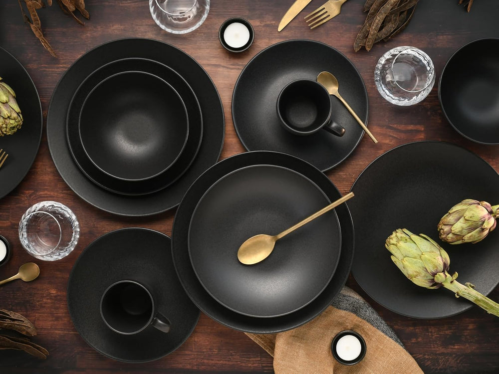 Creatable, 23146, seria SOFT TOUCH BLACK, set de veselă cu 20 de piese, serviciu combinat din gresie, potrivit pentru mașina de spălat vase și cuptorul cu microunde, fabricat în Portugalia