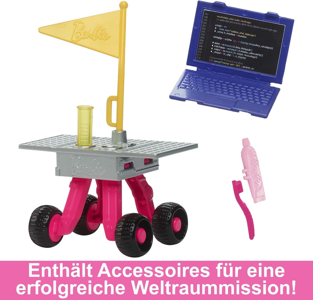Barbie 65-års jubilæumsdukke og 10 tilbehør, brunette dukke-astronautsæt, rover på hjul, rumhjelm med tilpasset visir og mere, HRG45 Naty Shop-dukker
