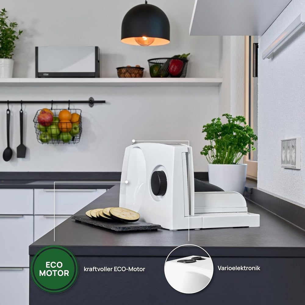 Ritter Markant 05 Multifunktionel sammenfoldelig elektrisk brødskæremaskine og -skæremaskine med økomotor Made in Germany Kværne- og skæremaskiner Naty Shop