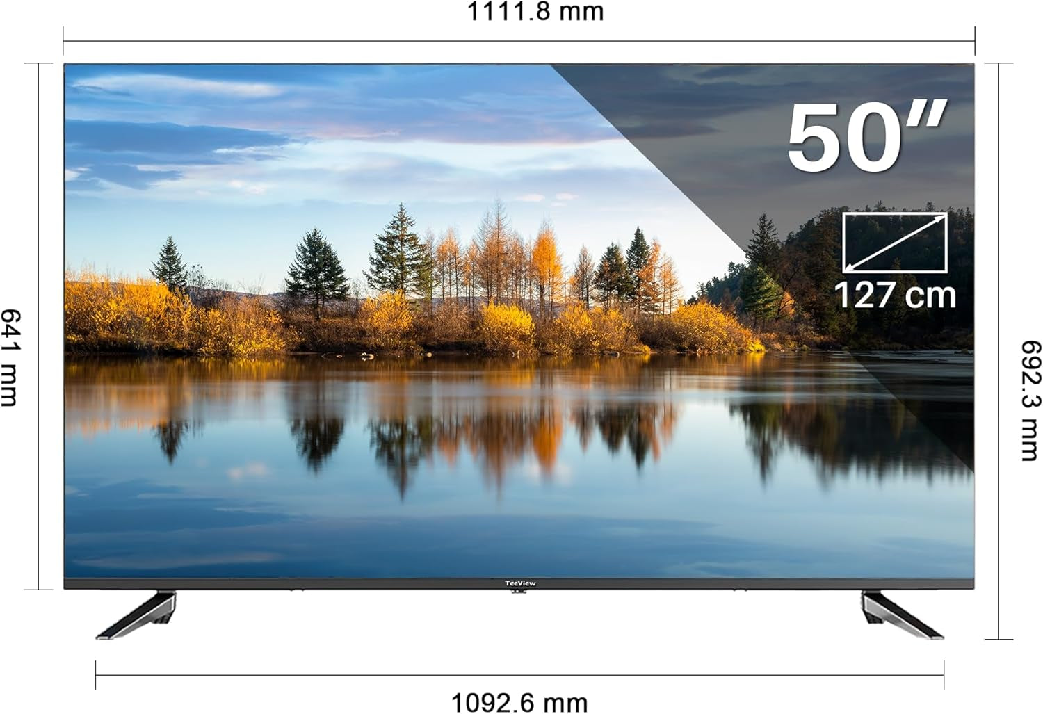 TEEVIEW Google Smart TV | 4K UHD | 50”/127cm | Design fără ramă | Tuner triplu DVB-T/T2/S/S2/C | • HDMI x3, USB x2, CI+ | Control vocal și aplicații de streaming | Asamblat în Eindhoven | TV50QUG-EU