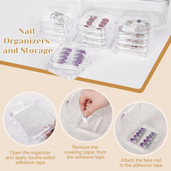 Set de cutii pentru depozitarea unghiilor INMORVEN – 14 cutii transparente pentru unghii + 1 cutie mare și 60 de discuri adezive – Ideal pentru depozitarea unghiilor false, accesoriilor pentru unghii cu gel și ojei (14 bucăți într-un singur strat)