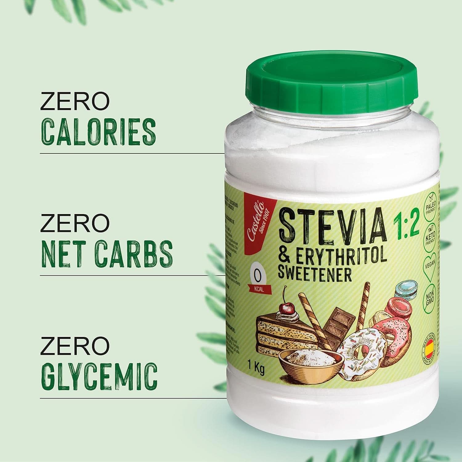 Stevia + Erythritol 1:2 sødemiddel, 1G = 2G sukker, 1 kg sødemidler Naty Shop