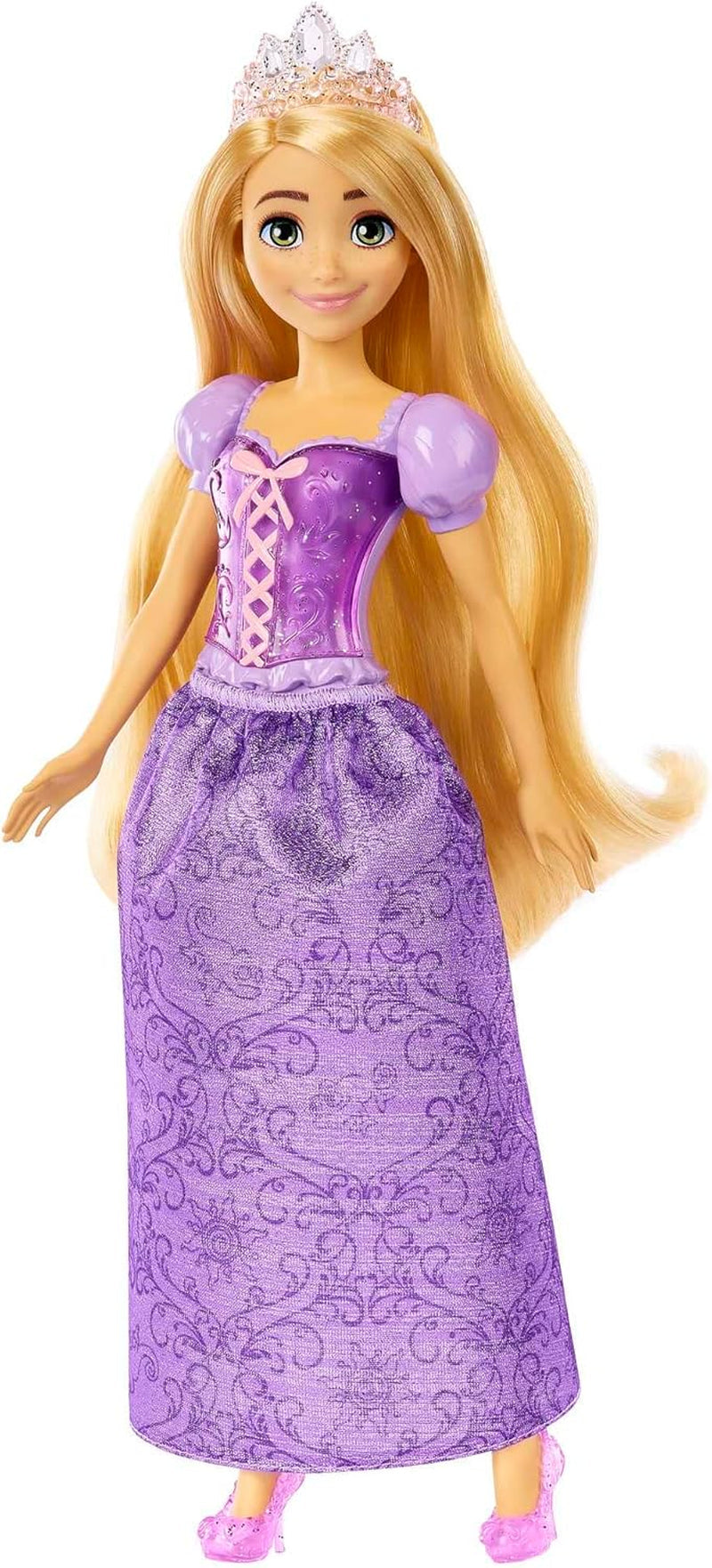 Mattel Disney Princess Rapunzel dukke, Langt styling hår, Mobil, Aftagelige sko og diadem, Disney gaver, Legetøj fra 3 år, HLW03 Naty Shop Dolls