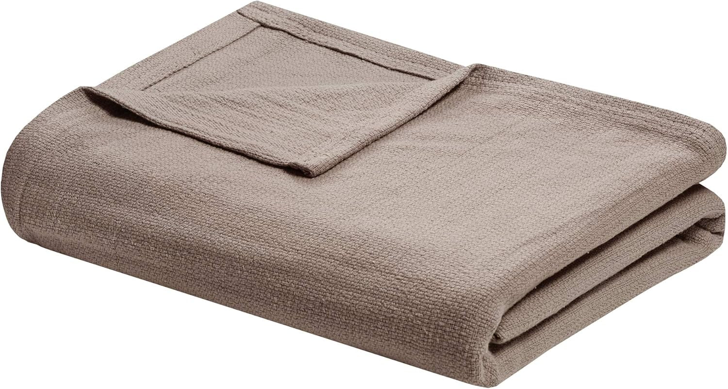Madison Park Freshspun Wicker Cotton Blanket Twin Grå senge og tæpper Madison Park Khaki Twin