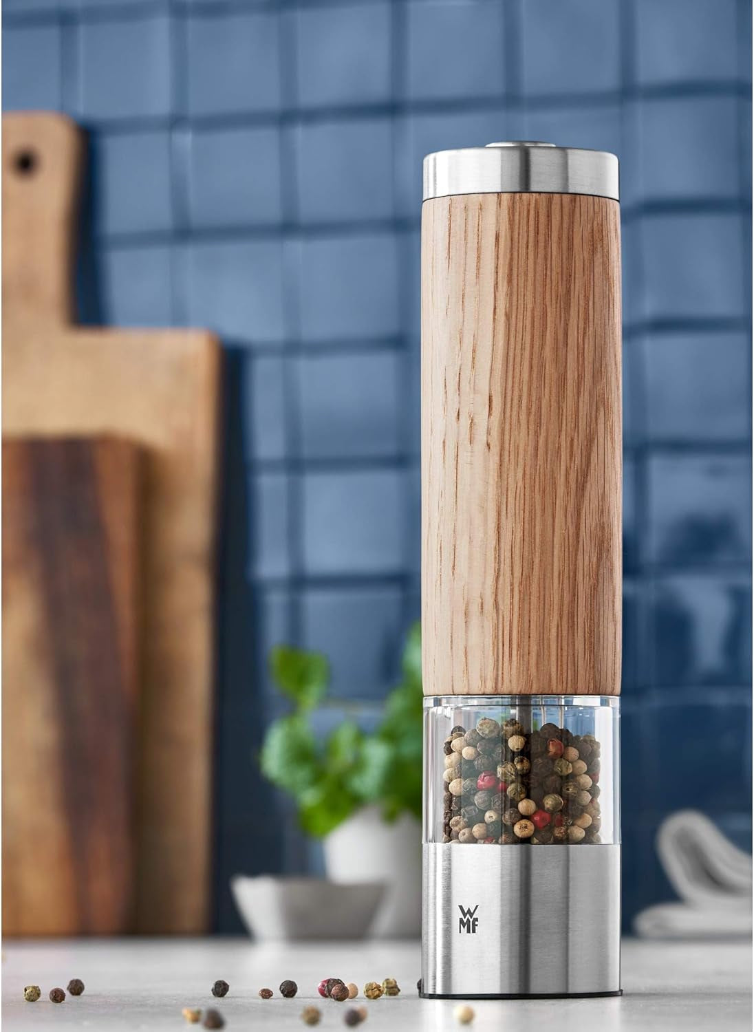 WMF Ceramill Oakwood Cromargan sæt, elektrisk kværn og Gourmet For The Kitchen skål sæt 4 stk. Kværne og skæremaskiner Naty Shop