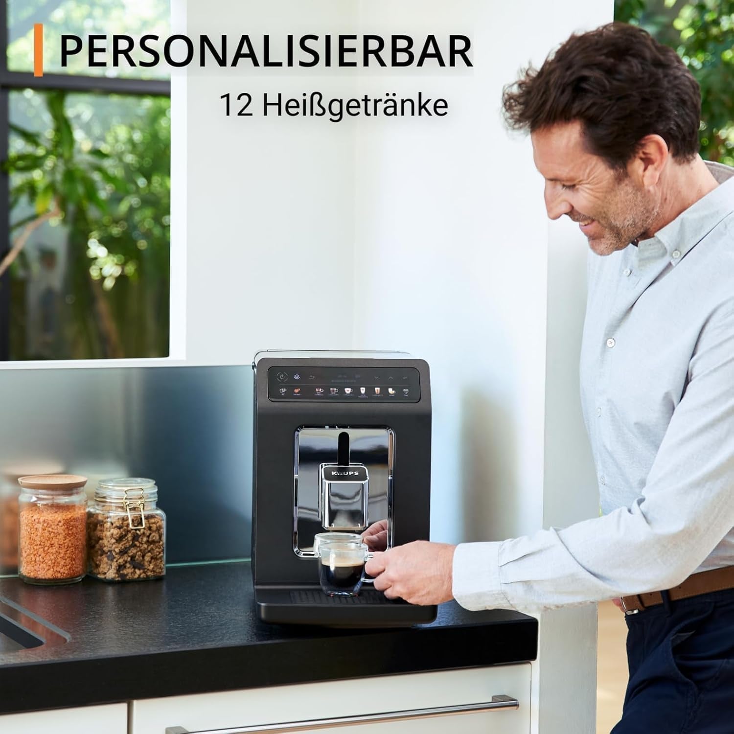 Espressor automat KRUPS Evidence One cu furtun pentru lapte, cappuccino cu o singură atingere, 12 specialități de băuturi, funcție pentru 2 cești, afișaj color, espressor, certificat TÜV, negru, EA895N10