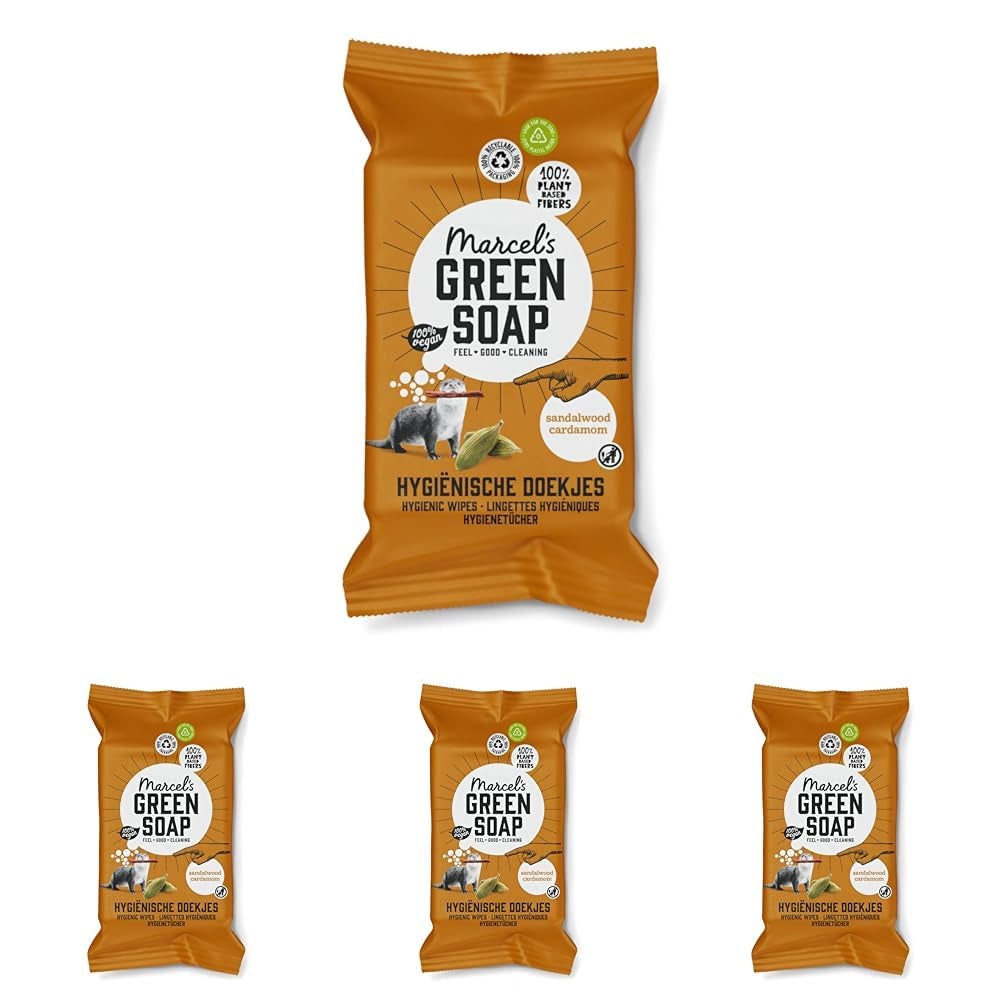 Marcel's grønne sæbe håndvådservietter 60 pakke - vanilje & kirsebærblomster - plantebaseret - økologisk