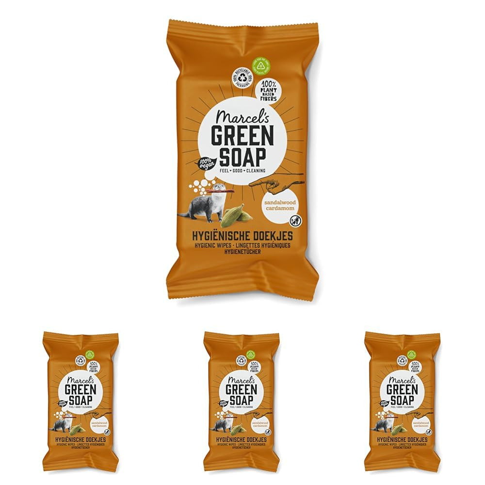 Marcel's grønne sæbe håndvådservietter 60 pakke - vanilje & kirsebærblomster - plantebaseret - økologisk