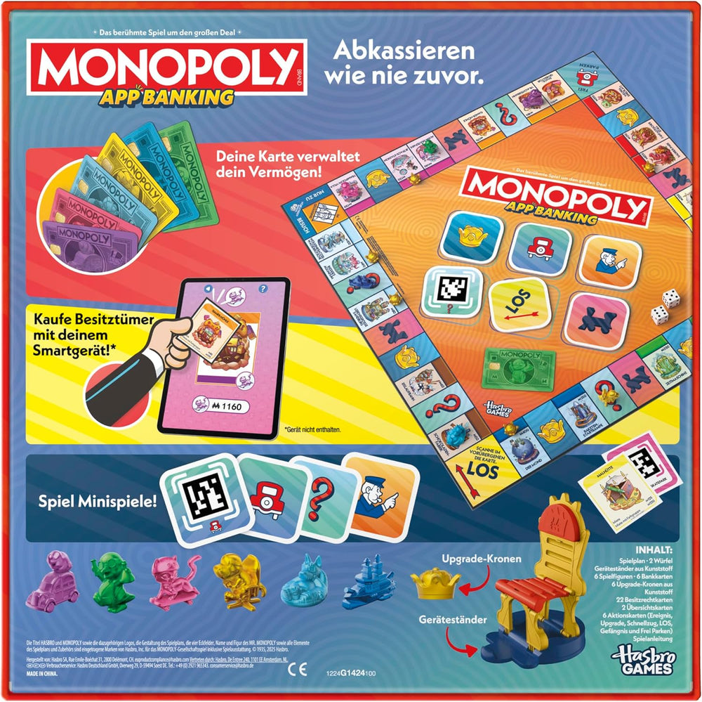 Monopoly Board Game App Banking - tysk version, moderne version af det klassiske elektroniske spil for børn fra 8 år og opefter, for 2 til 6 spillere