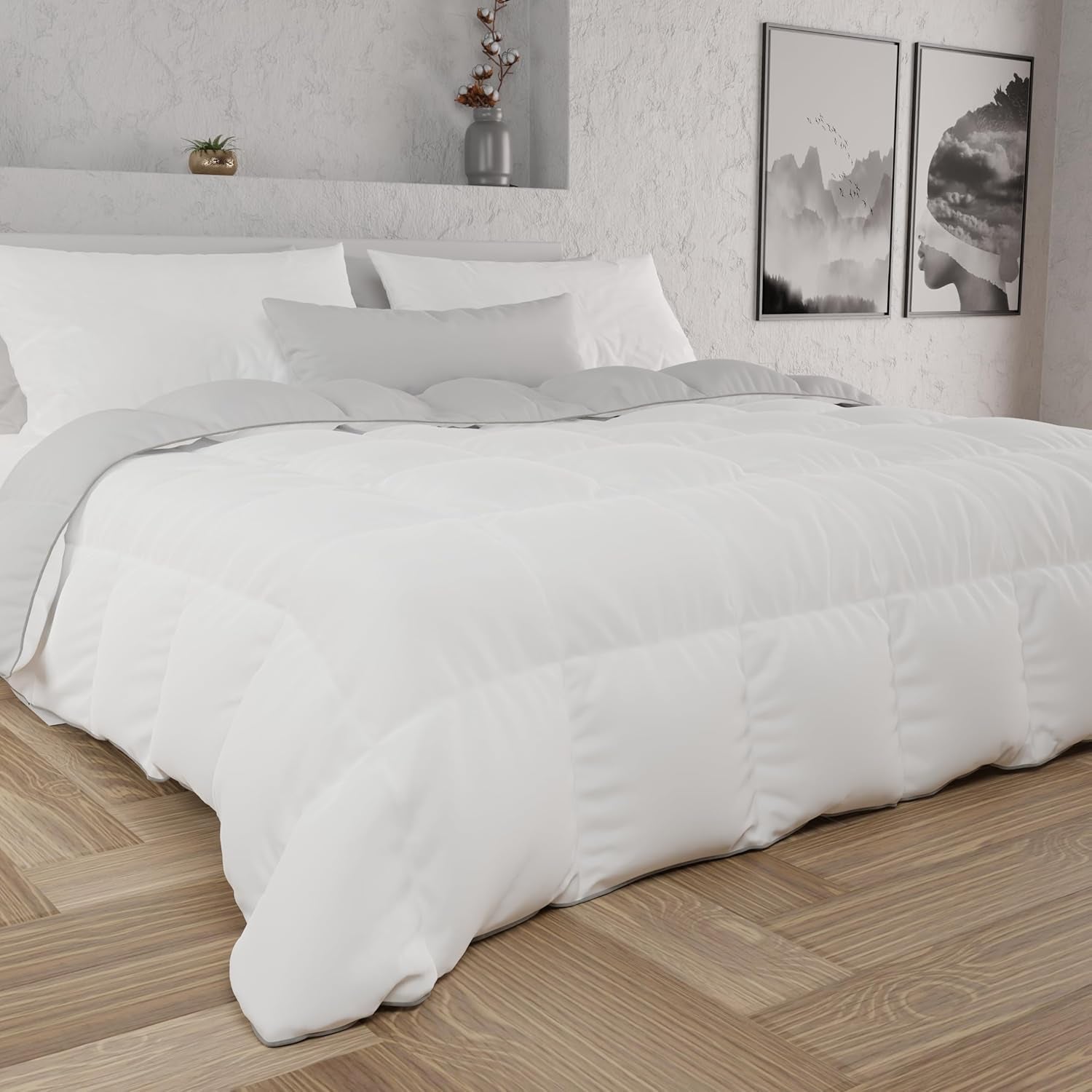 PETTI Artigiani Italiani - Dobbeltseng vintertæppe, maxi, monokrom, dobbeltsidet, hvid, grå, 100% Made in Italy Dyner og dyner Naty Shop