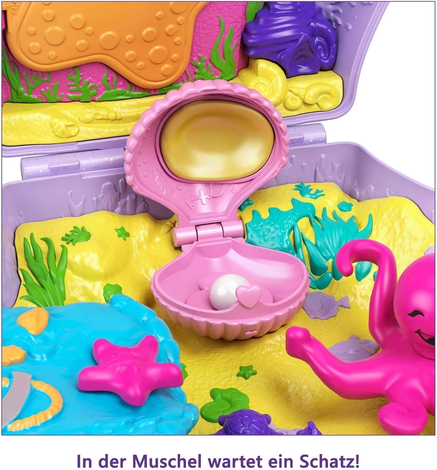 Sicriu Polly Pocket, sac de cochilie pentru înfășurat în jurul temei subacvatice, cu 2 păpuși și 1 submarin, jucărie sirenă Polly Pocket, jucărie de la 4 ani, GNH11 Papusi Naty Shop