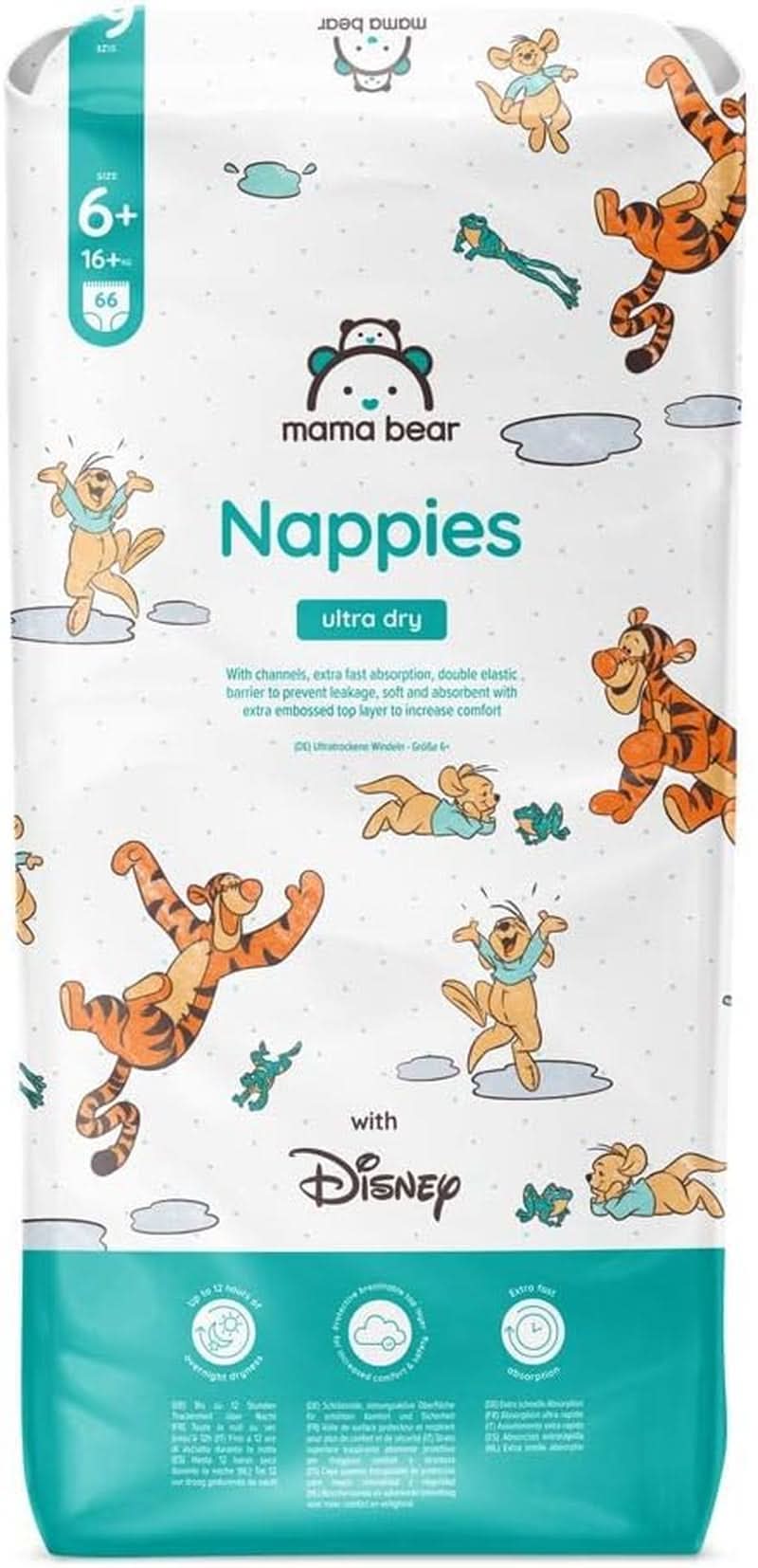 Mama Bear Disney Ultra Dry Bleer Størrelse 4 (8-14 kg), Hvide, 84 stykker (1 pakke) Naty Shop Størrelse 6+ (16+ kg) Enkelt pakke
