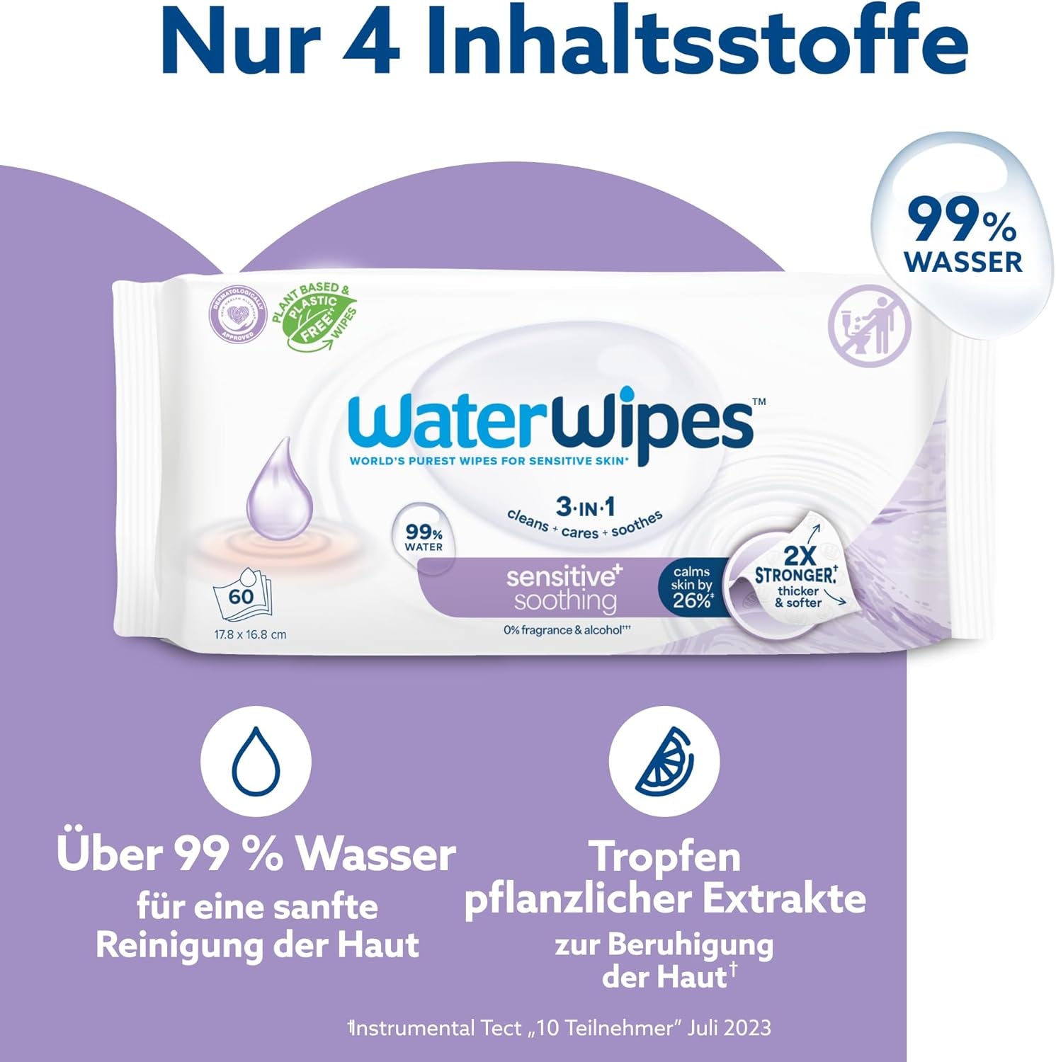 WaterWipes Sensitive+ Soothing Clean Wet Wipes, 720 Count (12 Pack), 3-i-1 rensning, pleje og beroligende, 99 % vand med planteekstrakt, parfumefri babyvådservietter