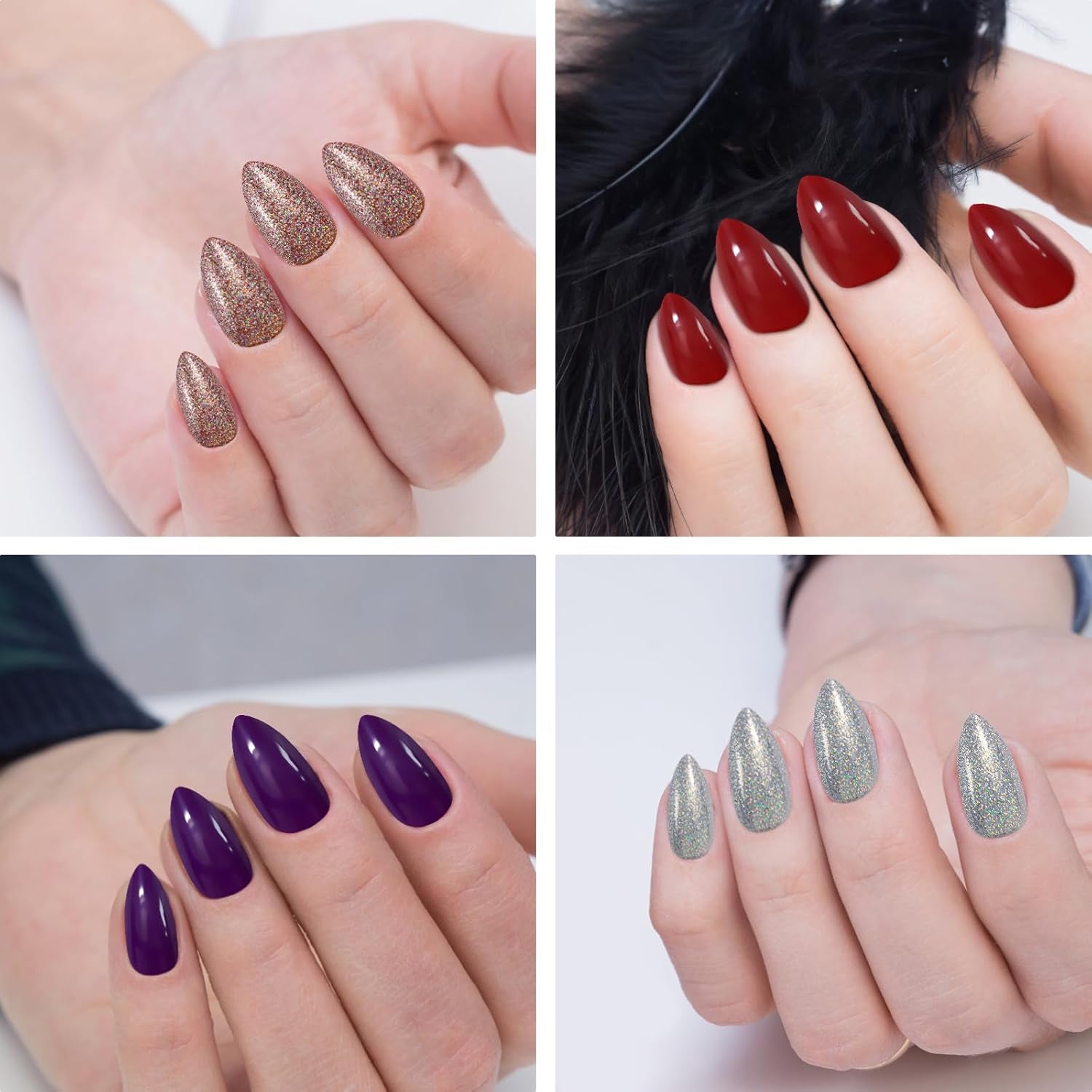 576 buc unghii migdale pentru lipire pe unghii scurte, colorate cu sclipici, set de unghii artificiale lucioase, unghii false cu pilă de unghii, unghii ovale, unghii artificiale pentru femei