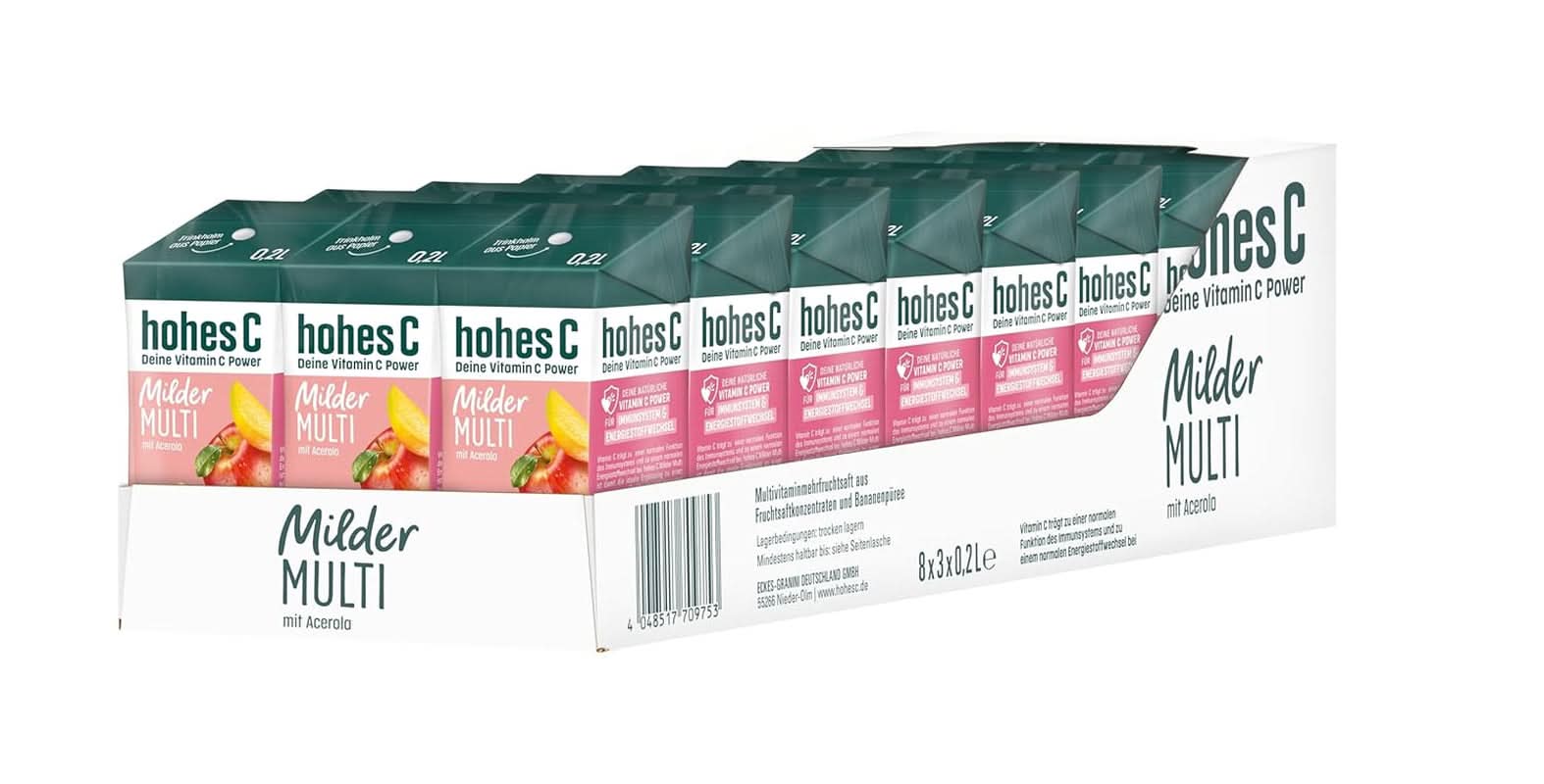 Høj C Mild Multivitamin (1 X 1,5 L), 100 % juice, æble, appelsin, acerola, mango, 7 vitaminer, Ikke tilsat sukker ifølge loven, Mindre syre, Veganske Ikke-alkoholiske drikke Naty Shop