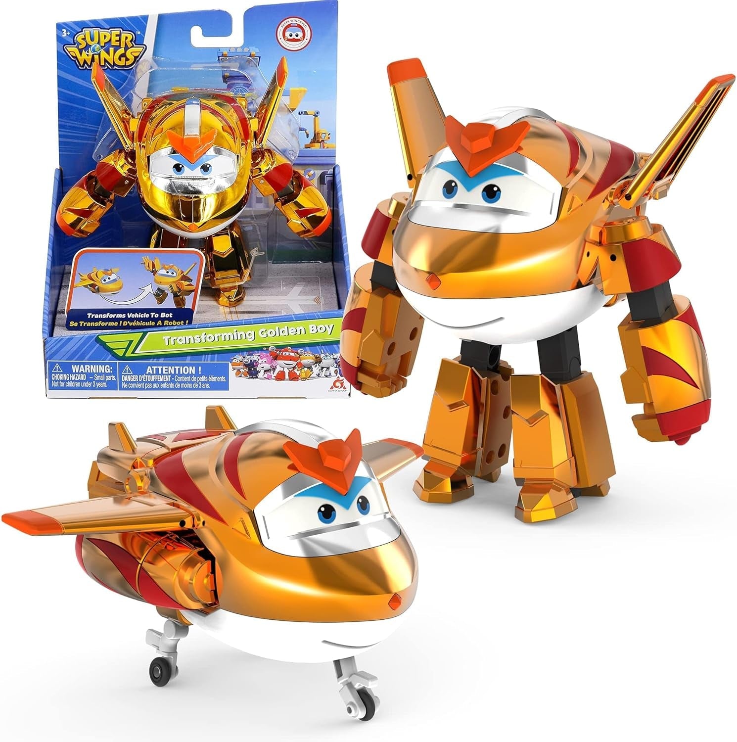 Super Wings Transformation Plane Supercharged Traver, ca. 12,7 Cm Stor børnelegefigur legetøj Fly og robotfigur til drenge og piger over 3 år Sølv actionfigurer Naty Shop The Golden Boy