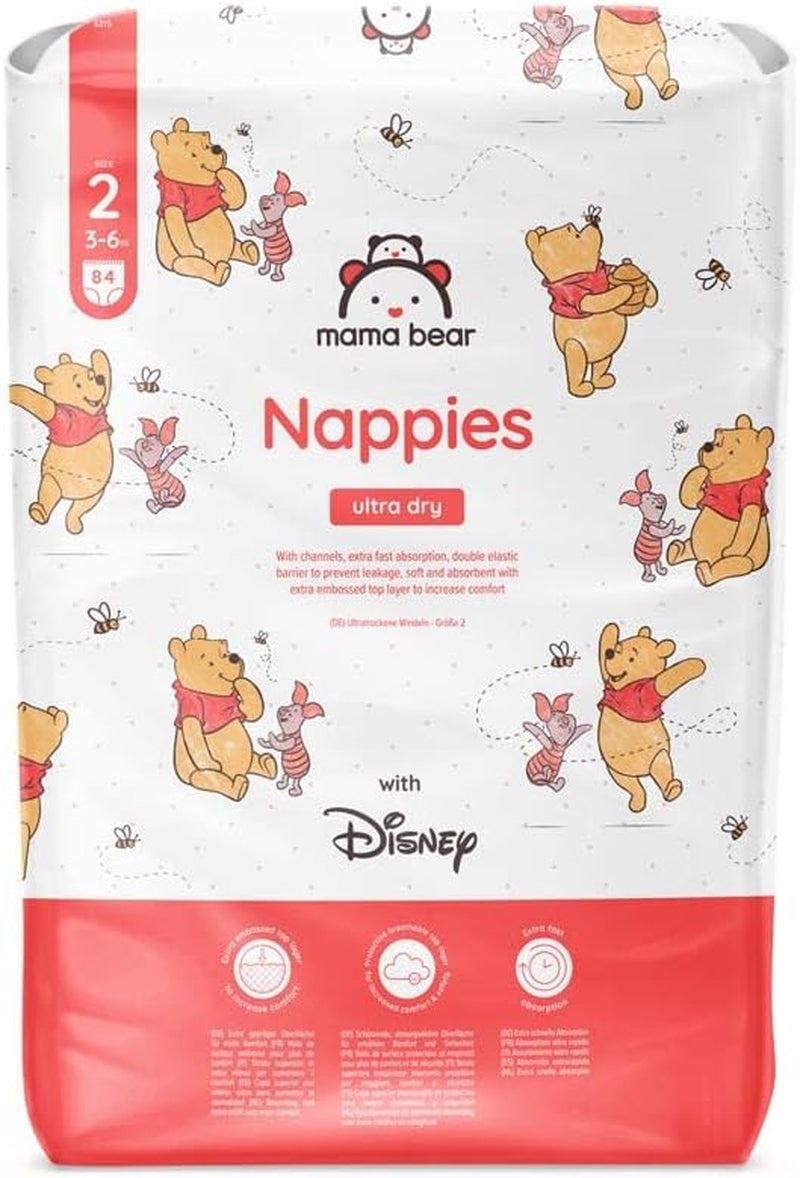 Amazon-mærke: Mama Bear Disney Ultra Dry Bleer, Størrelse 3 (4-9 kg) - Månedlig æske, hvid, 172 Antal (2 pakker af 86)