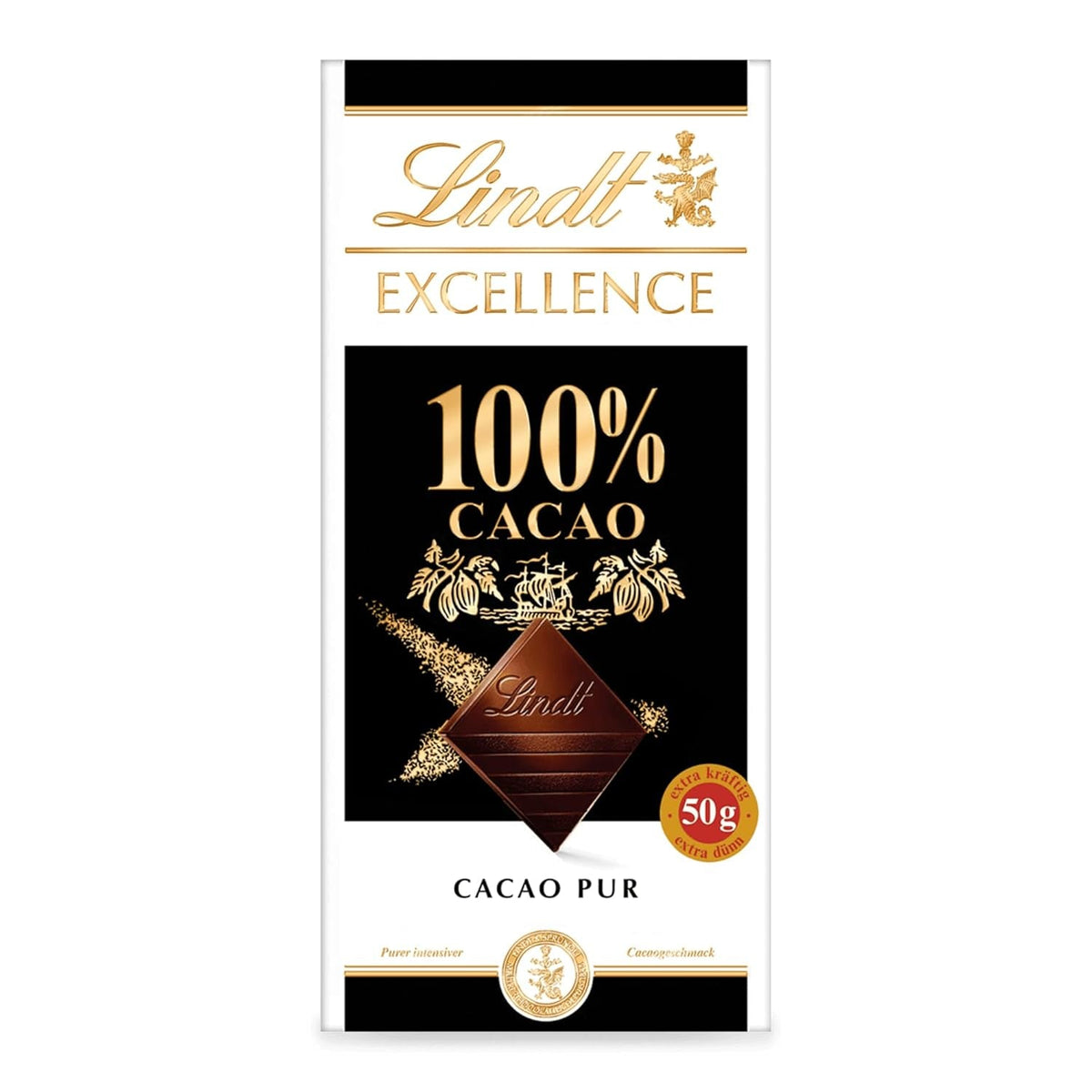 Lindt EXCELLENCE 100 % cacao - ciocolată neagră, 50 grame Bomboane de Ciocolata Naty Shop Default Title
