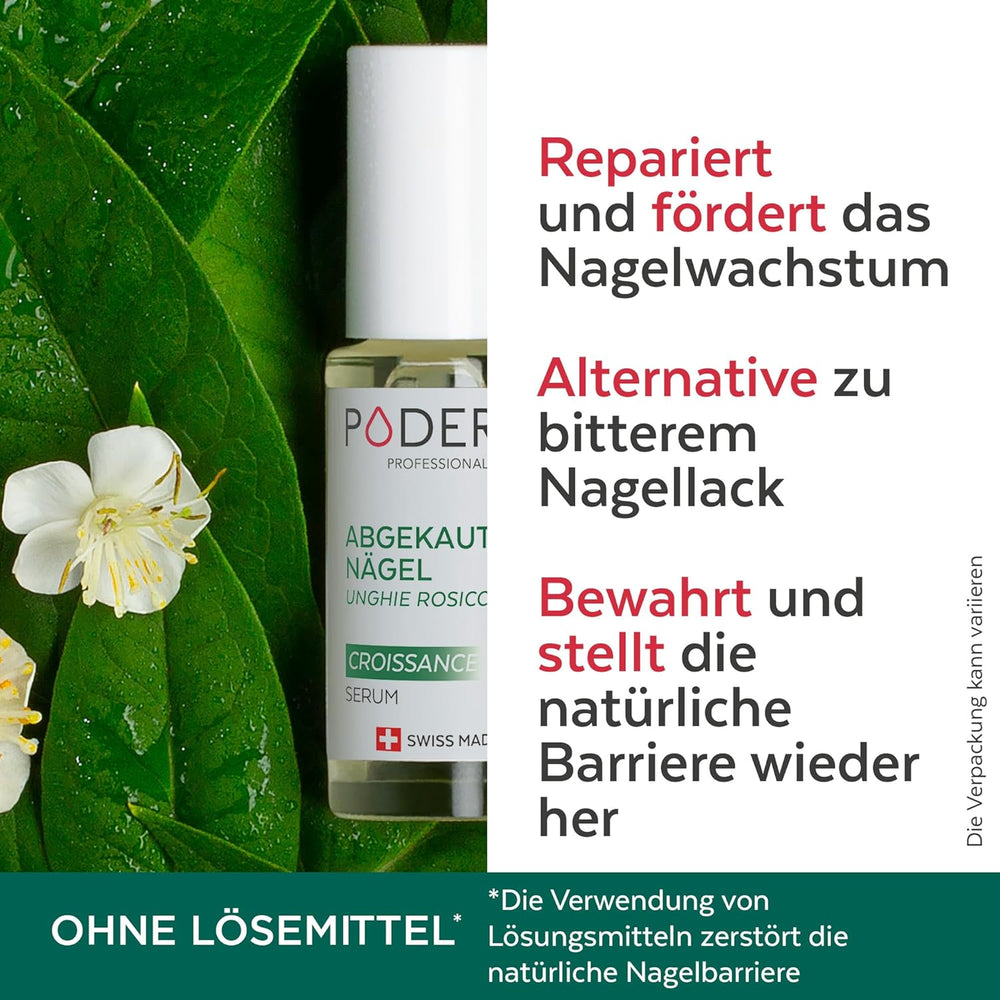 PODERM - STOP NEGLEREDNESS - Alternativ til bitter lak - 100 % naturligt anti-stress plejeserum - Aktiverer vækst - Voksne/Børn - Fremstillet i Schweiz