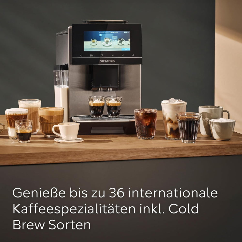 Espressor automat Siemens EQ900 TQ903D03, control prin aplicație, afișaj tactil intuitiv, mod barista, AromaBoost, reducere a zgomotului, râșniță premium, curățare automată cu abur, 1500 W, oțel inoxidabil