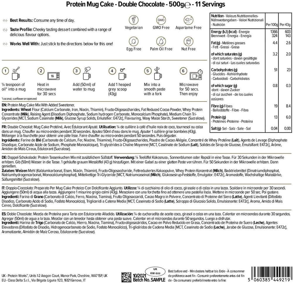 Protein Works Protein Tassenkuchen | Schokocreme | Dieser Köstliche Nachtisch Ist Sehr Protein- Und Ballaststoffreich| 500G Amestec pentru copt si gatit Naty Shop