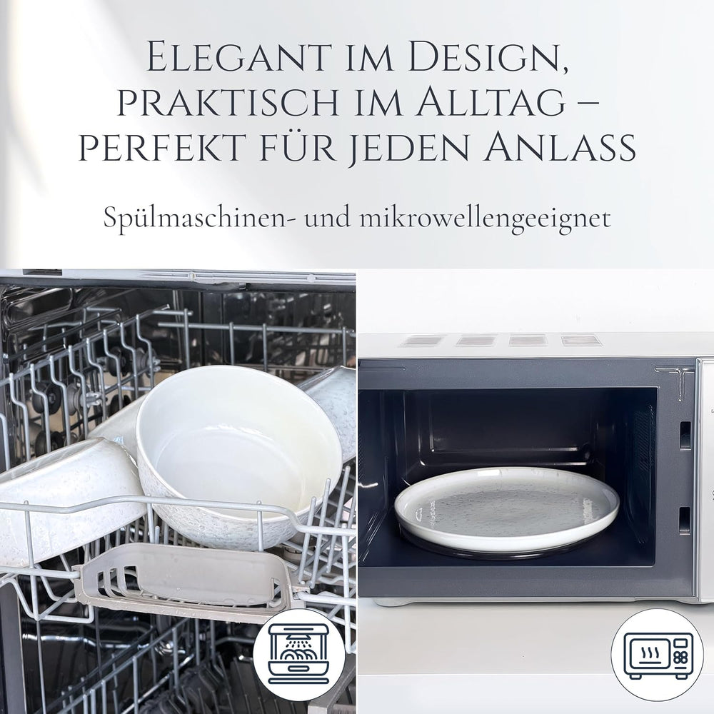 Set de veselă din gresie ceramică, format din 48 de piese, pentru 12 persoane, design Ibiza, CÂȘTIGĂTOR AL TESTULUI. Un set de veselă mediteranean superb, din gresie ceramică, inclusiv boluri și farfurii. Set de veselă Pure Living, bej.