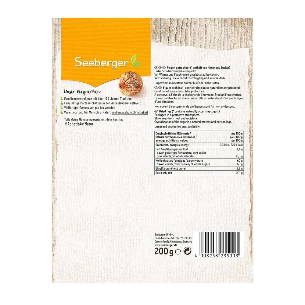Seeberger Delikatess, Tørrede figner - sød som honning, 12 x 200 gram Dehydrerede produkter Naty Shop